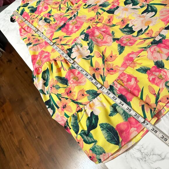 Eliza J. Yellow & Pink Floral Tie Back Mock Neck Mini Dress Women's Size 18W - Picture 14 of 14